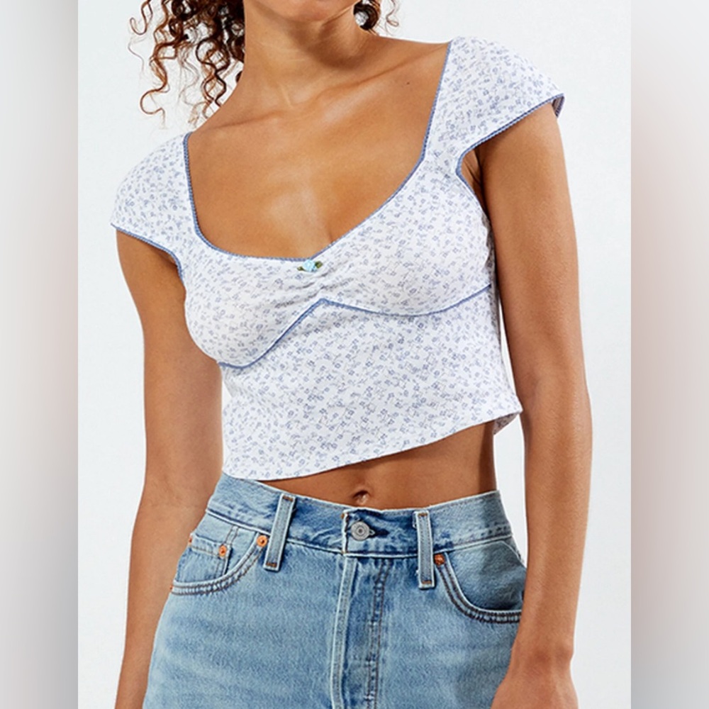 NWT PacSun Est. PAC 1980 Amy Cinched Pointelle Crop Top, size S